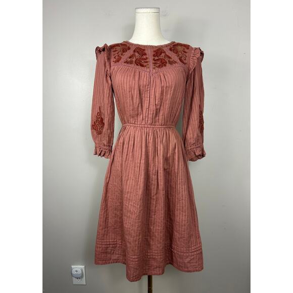 Bohme Embroidered Mini Dress Orange Sz XS Boho Peasant Cottagecore - Picture 2 of 10
